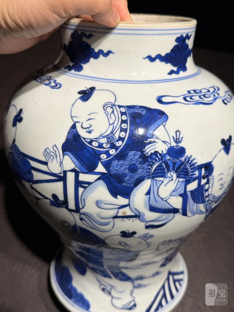 清康熙 青花婴戏图大罐 - 图15